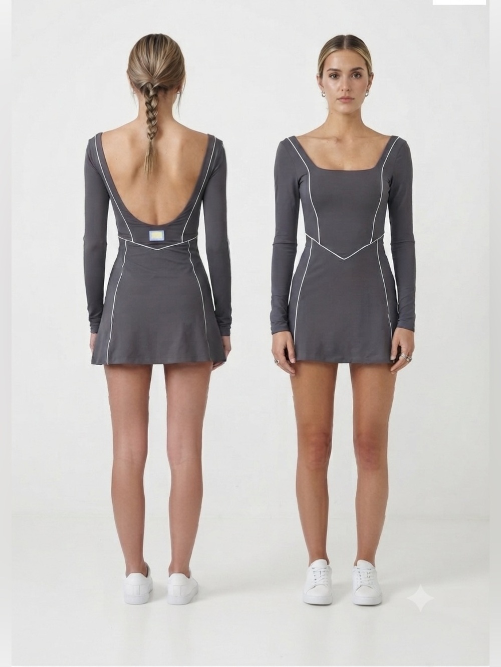 Yllw Bailey Tennis Dress Womens Small Charcoal Contrast Piping Athleisure Preppy